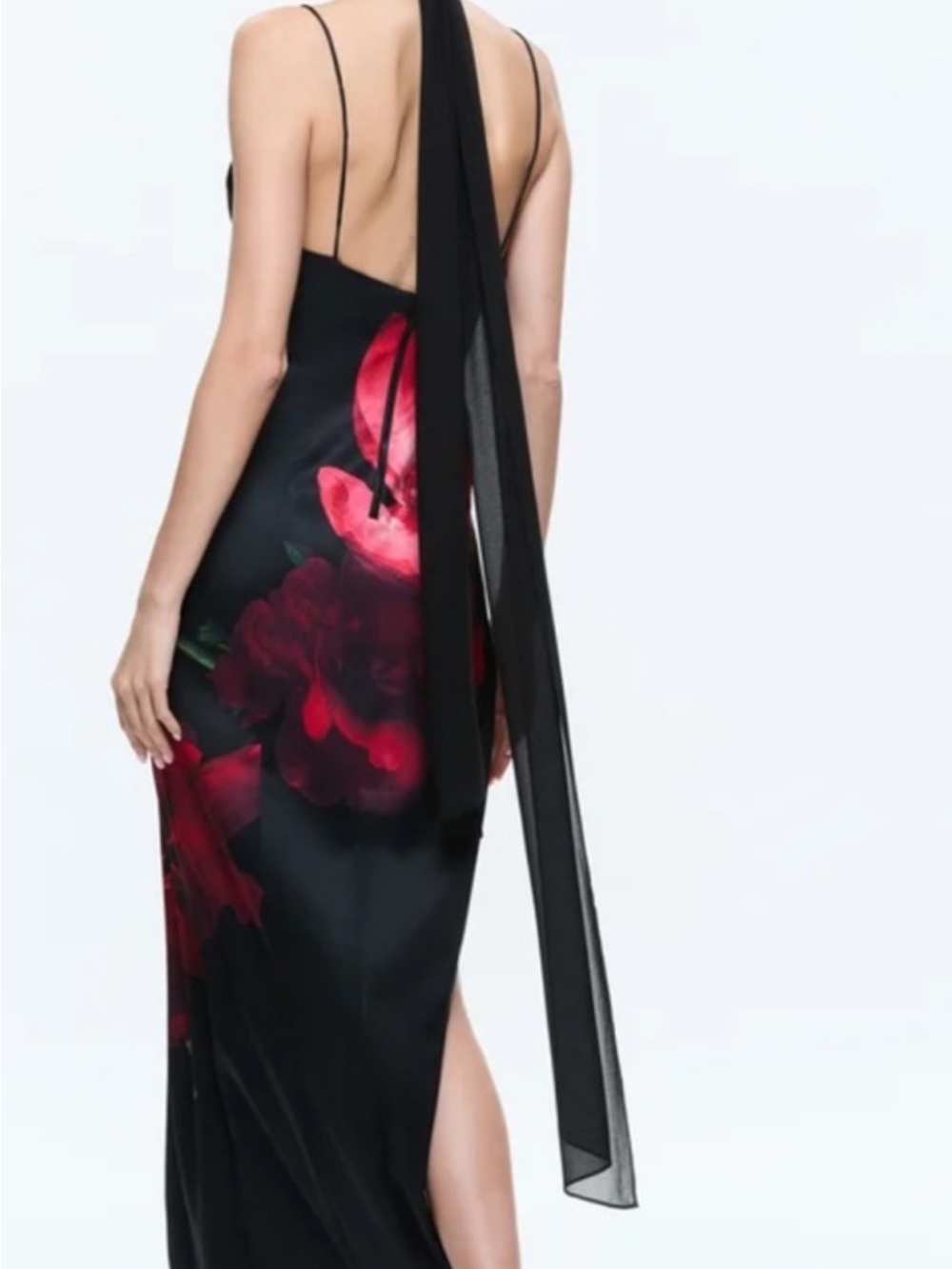 Alice + Olivia Black Monika maxi Slip Dress with Red Floral Motif with scarf - Picture 9 of 9